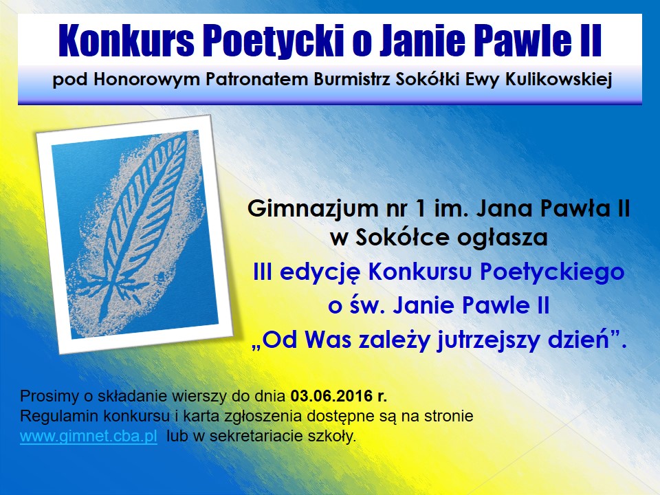 Zaproszenie do konkursu poetyckiego o św. Janie Pawle II