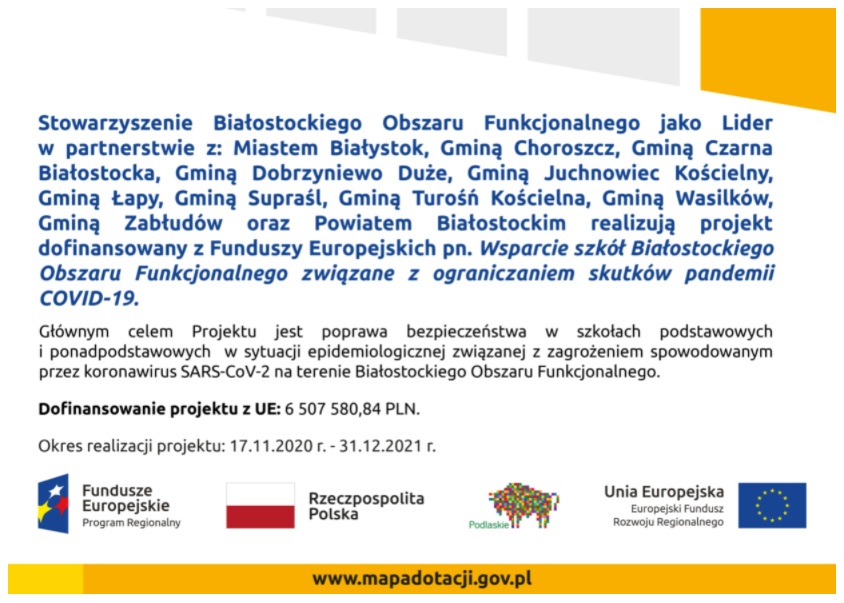 Wsparcie szkół Białostockiego Obszaru Funkcjonalnego związane z ograniczaniem skutków pandemii COVID-19