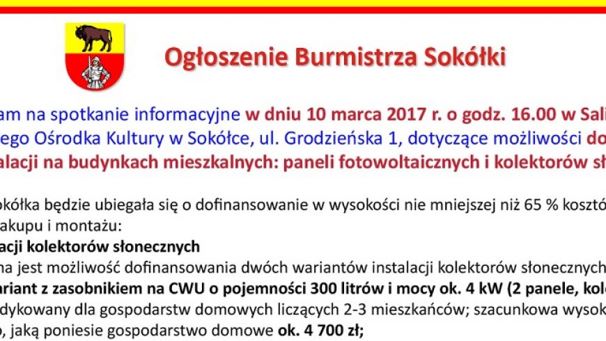 Ogłoszenie Burmistrza Sokółki ( ogłoszenie płatne )