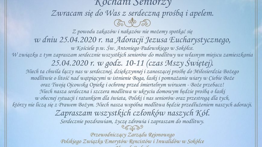 Apel Przewodniczącego Związku ERiI w Sokółce