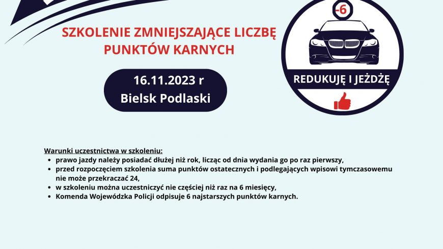 Redukcja punktów karnych – WORD Białystok zaprasza na szkolenie
