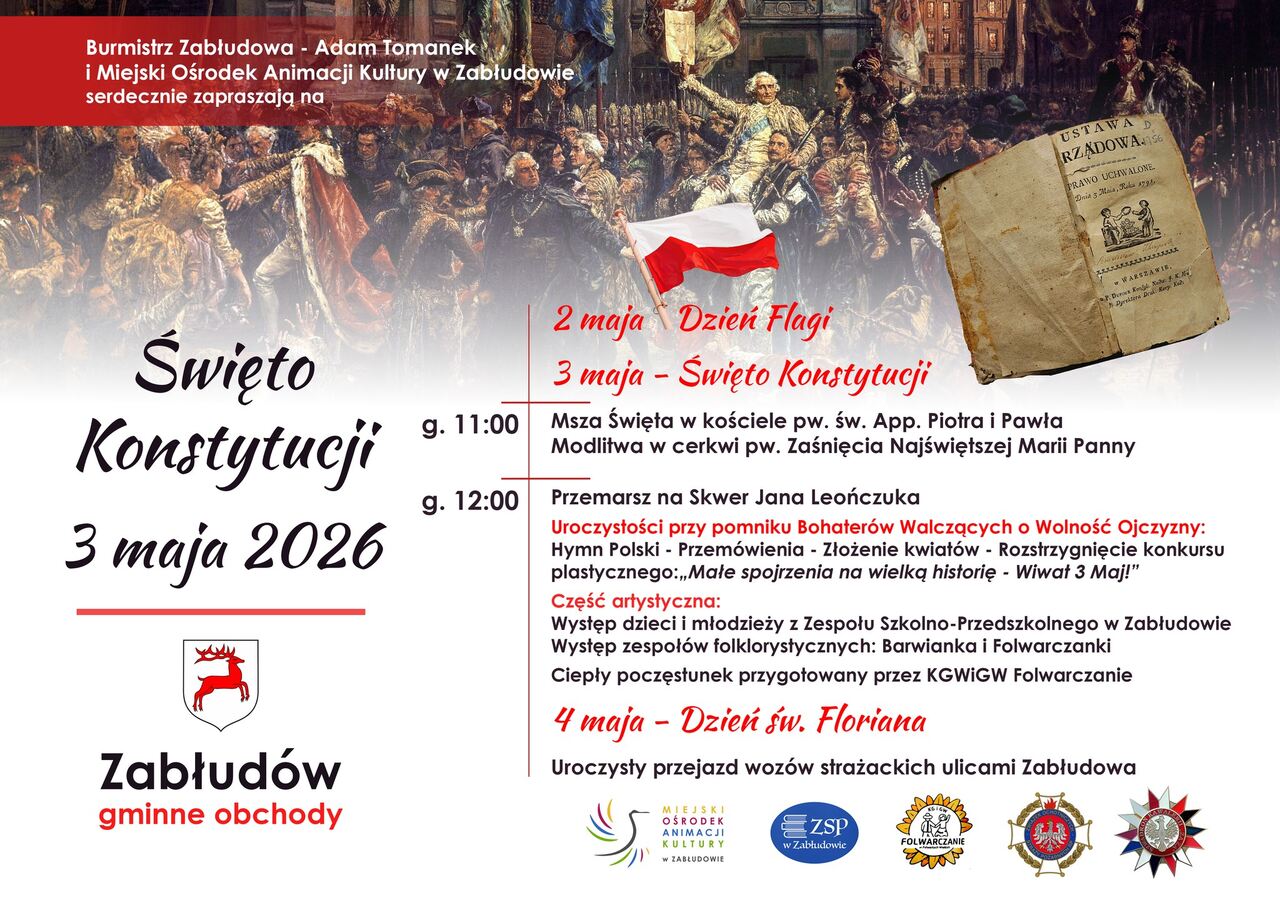 Zaproszenie na gminne obchody 235. rocznicy uchwalenia Konstytucji 3 Maja
